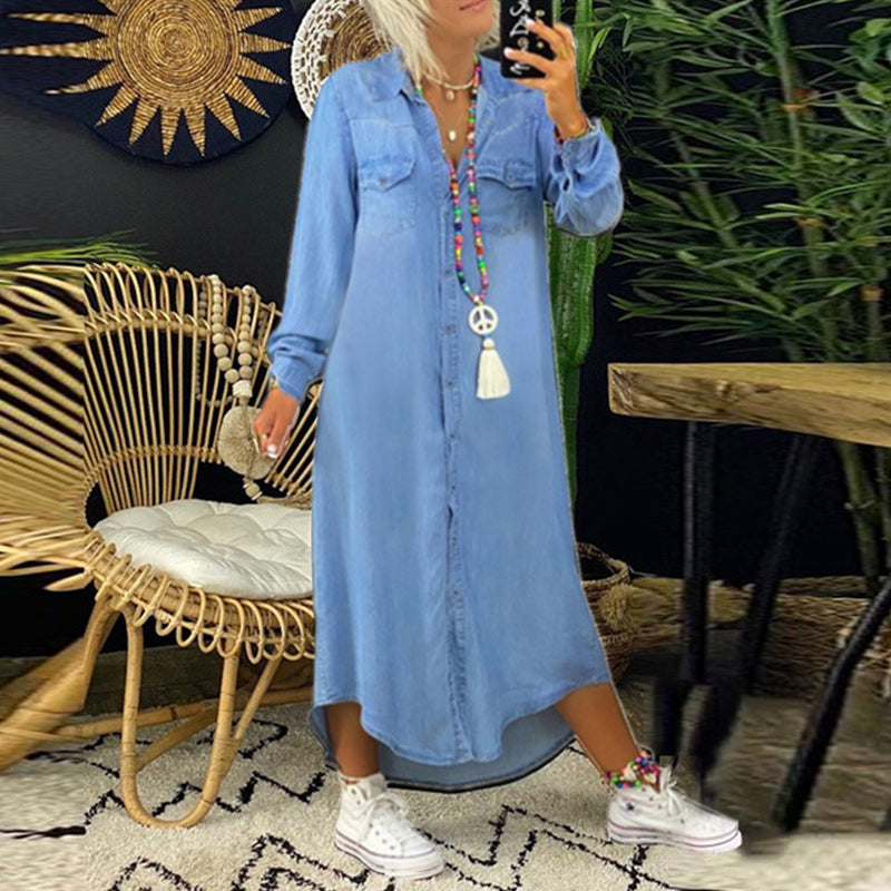 Yara™ – Long-Sleeved Denim Maxi Dress