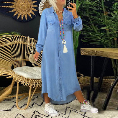 Yara™ – Long-Sleeved Denim Maxi Dress