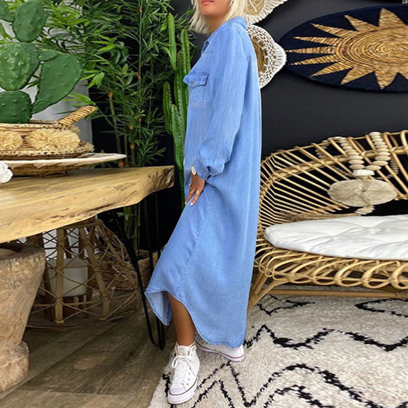 Yara™ – Long-Sleeved Denim Maxi Dress