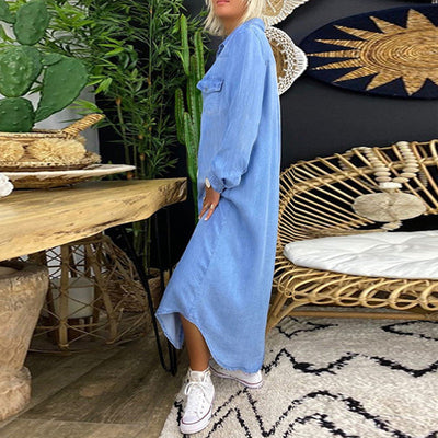 Yara™ – Long-Sleeved Denim Maxi Dress