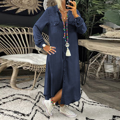 Yara™ – Long-Sleeved Denim Maxi Dress