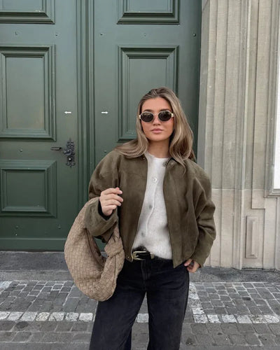 LUMIÈRE | Faux Suede Bomber Jacket