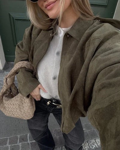 LUMIÈRE | Faux Suede Bomber Jacket
