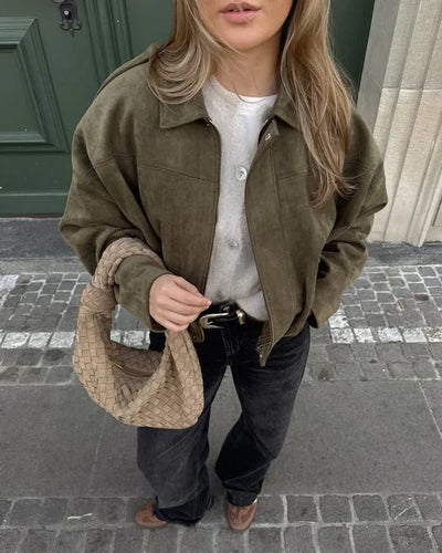 LUMIÈRE | Faux Suede Bomber Jacket