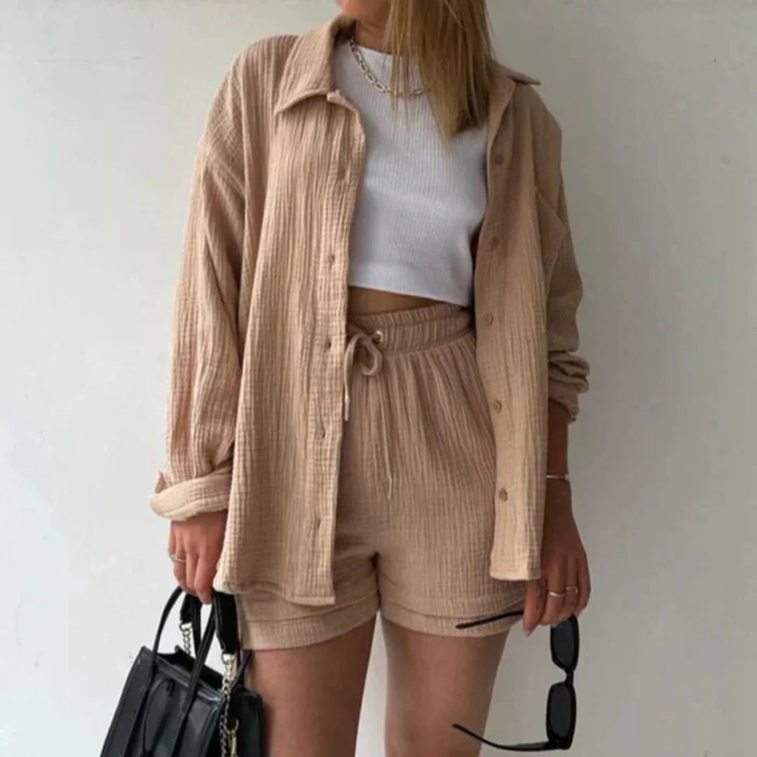 Adélie™ | 2-Piece Cotton Shirt and Shorts Set