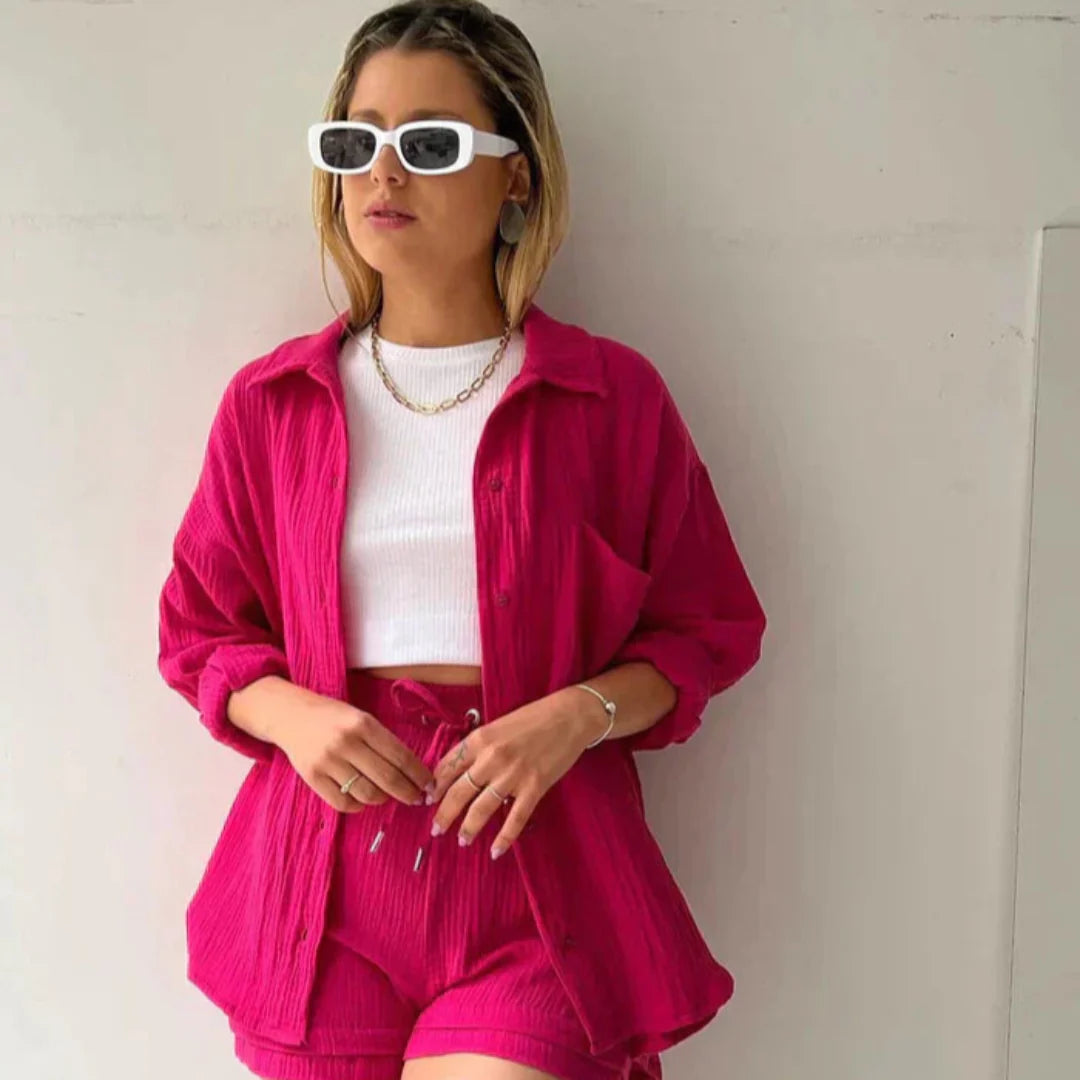 Adélie™ | 2-Piece Cotton Shirt and Shorts Set