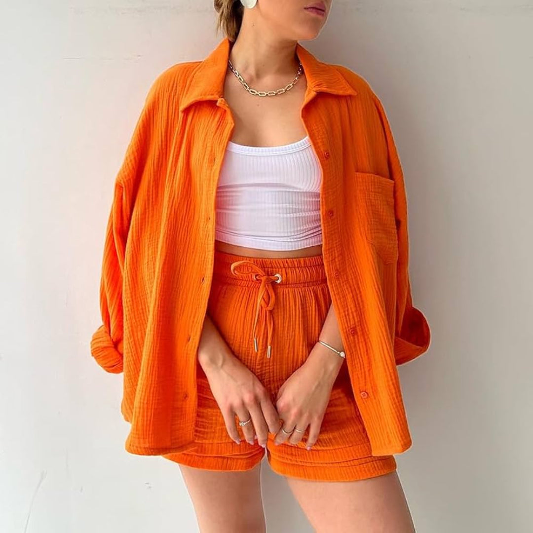 Adélie™ | 2-Piece Cotton Shirt and Shorts Set