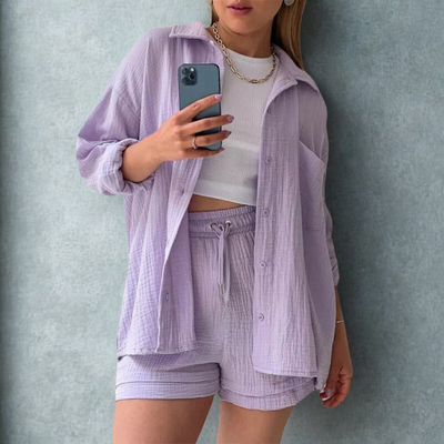 Adélie™ | 2-Piece Cotton Shirt and Shorts Set