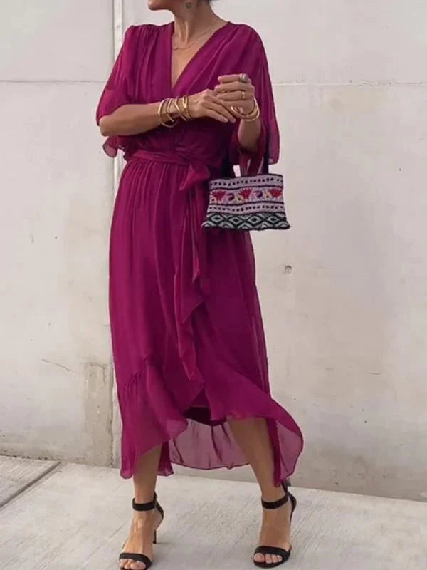 Monica | Muslin Silk Dress with V-Neckline
