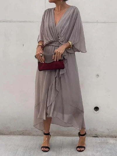 Monica | Muslin Silk Dress with V-Neckline