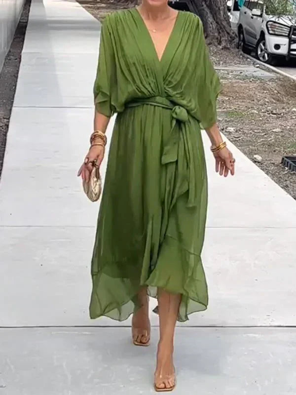 Monica | Muslin Silk Dress with V-Neckline