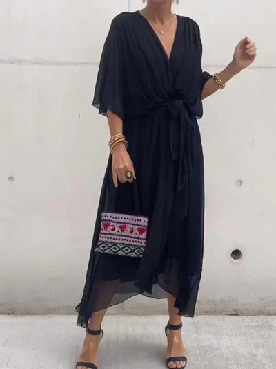 Monica | Muslin Silk Dress with V-Neckline