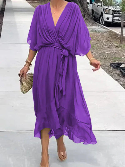 Monica | Muslin Silk Dress with V-Neckline