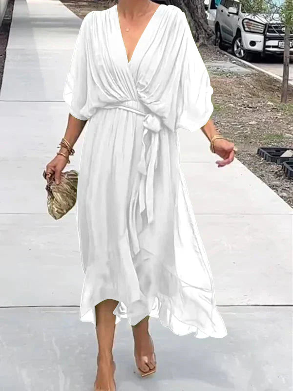 Monica | Muslin Silk Dress with V-Neckline