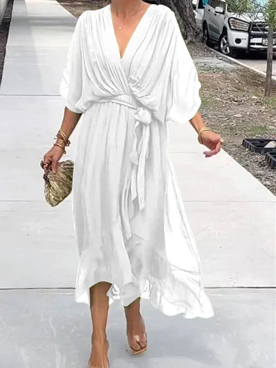 Monica | Muslin Silk Dress with V-Neckline