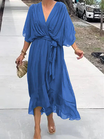 Monica | Muslin Silk Dress with V-Neckline