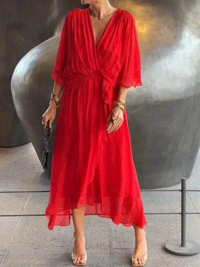 Monica | Muslin Silk Dress with V-Neckline