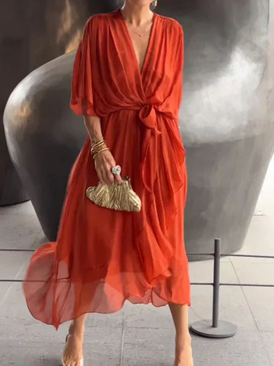 Monica | Muslin Silk Dress with V-Neckline