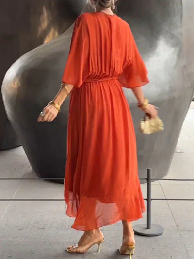Monica | Muslin Silk Dress with V-Neckline