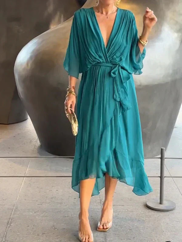 Monica | Muslin Silk Dress with V-Neckline
