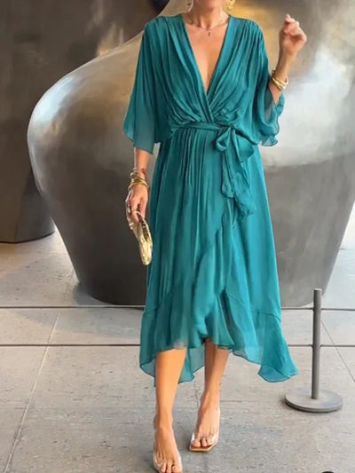 Monica | Muslin Silk Dress with V-Neckline
