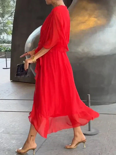 Monica | Muslin Silk Dress with V-Neckline
